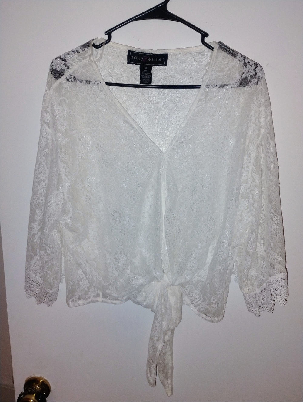 White Lace Tie-Front V-Neck Blouse